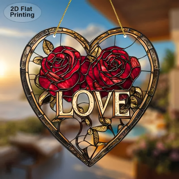 CIFbuy 7.87英寸红色玫瑰亚克力爱心装饰片 多彩花园主题窗饰 情人节礼物 (TikTok、temu下自提)-4