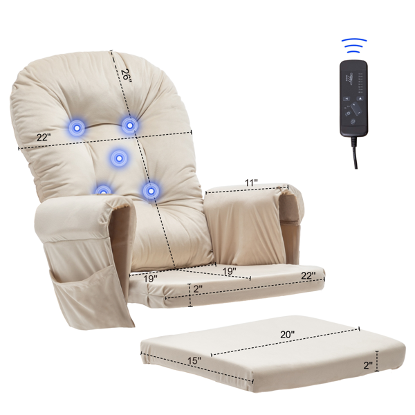 按摩摇椅替换坐垫（带储物袋），5件套，柔软天鹅绒加厚款，可水洗防滑，通用型适用于摇椅，奶油色-3