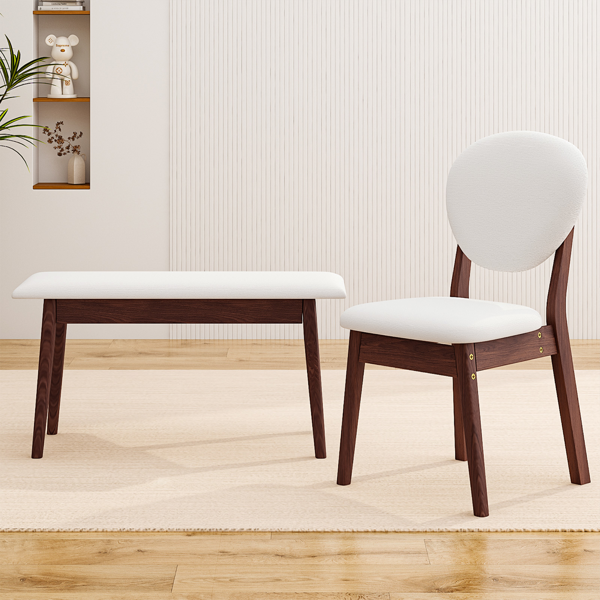 1桌4椅1凳 拆装 橡胶木+软包 深胡桃色 餐桌椅套装 米色坐垫 长方形-16