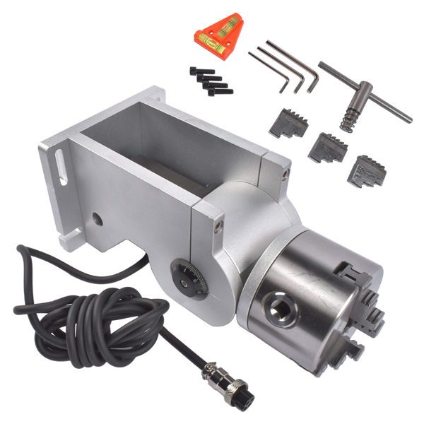 旋转轴 80mm 3 Jaw Rotary Axis Attachment 2-Phase Stepper Motor Fits for Fiber Laser Engraver Marker 24V-7