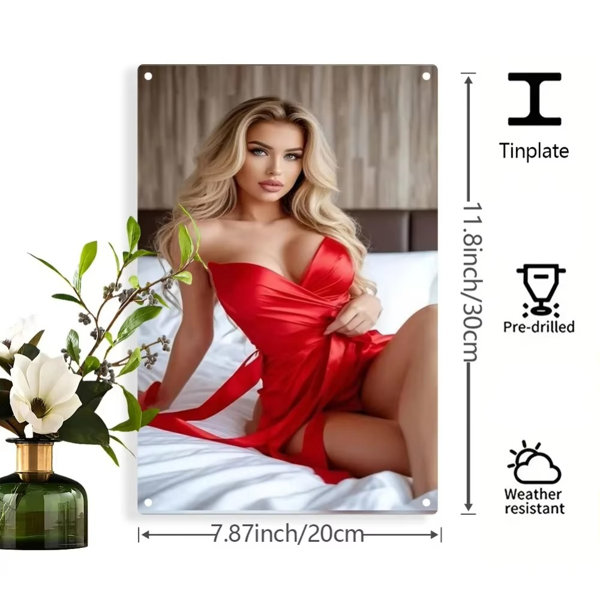 CIFbuy复古金发红裙女士金属壁饰铝制墙艺办公室酒吧装饰(TikTok、temu下自提)-4