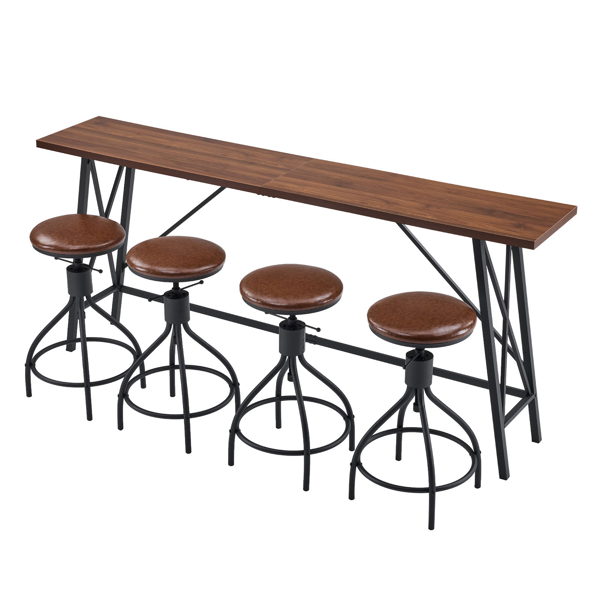 1桌4椅 棕色 213*40*94cm 吧桌椅套装 椅子带转盘  3cm假厚+铁+PU 桌面截断-1