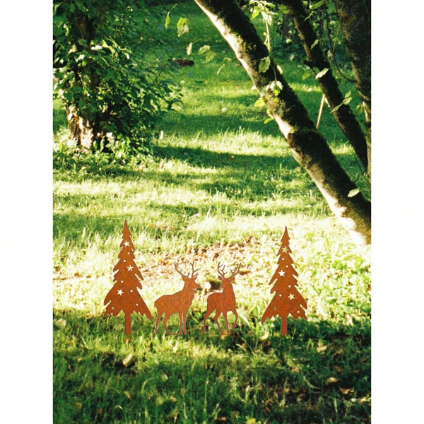 CIFbuy古董金属鹿与树雕塑四件套 草坪露台装饰 农场风格户外庭院艺术(TikTok、temu下自提)-9