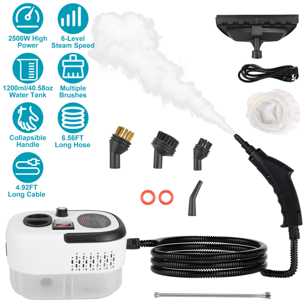 （自提可发加拿大，temu&tk下自提单）2500W 高压蒸汽清洁机，3 巴 100℃速热蒸汽发生器，6 档可调功率，1200ml 大水箱，适用家庭厨房地板清洁-1