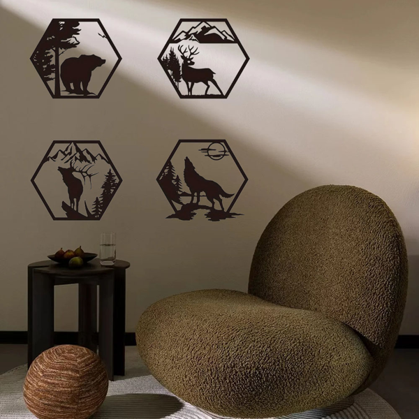 CIFbuy 森林动物主题六边形铝艺墙饰 节日礼物 户外家居装饰 多尺寸可选(TikTok、temu下自提)-6