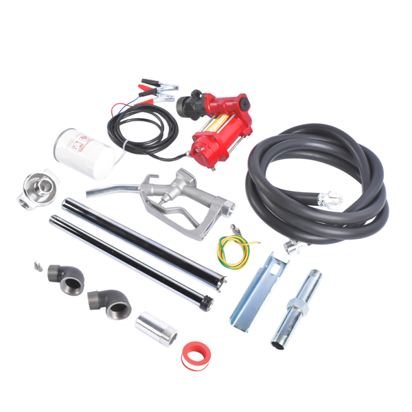 抽油泵 High Flow 10GPM 12V Fuel Transfer Pump Cast Iron with Hose & Manual Nozzle Kit for Gasoline Diesel Kerosene-3