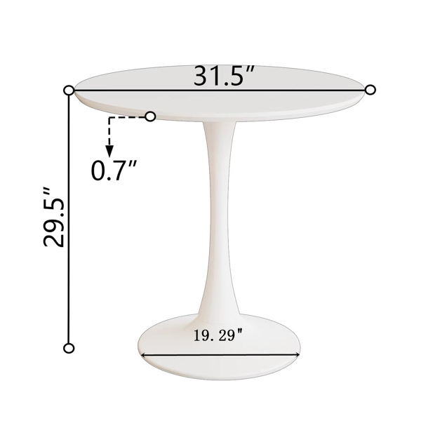 31.5英寸白色圆形餐桌，郁金香造型餐桌，适合2-4人使用，MDF桌面和底座，中世纪风格边桌/休闲咖啡桌/办公桌/客厅桌。-3