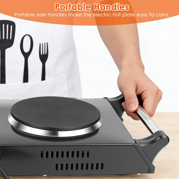 （自提可发加拿大，temu&tk下自提单）2000 瓦双灶电加热板，5 档温度调节（200℃-500℃），便携式台面炉，适用于所有平底炊具，加热快速均匀，易于清洁，适合宿舍、房车、公寓使用-8