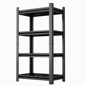4 层车库储物架，重型搁板，可调节金属隔板，35.43 英寸宽 * 17.71 英寸深 * 63 英寸高，黑色，需要组装