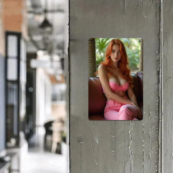 CIFbuy复古优雅红发女士粉色金属墙面装饰艺术 TikTok、temu下自提-5