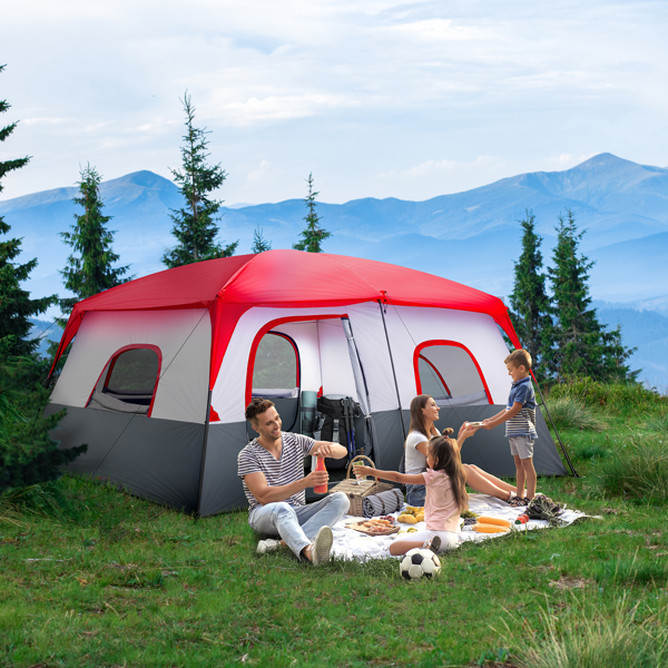 14人 红白色 露营帐篷 涤纶布 玻璃纤维杆 430*430*210cm-31