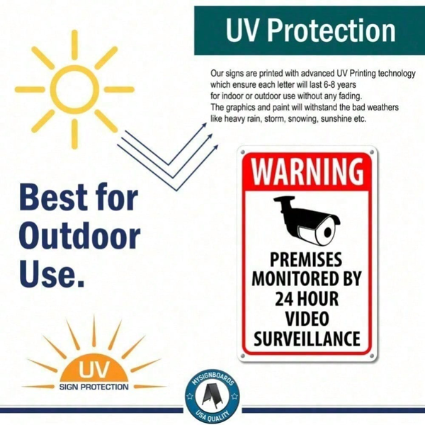 CIFbuy 安保监控摄像头警示贴纸 4片装 室内外金属标牌（TikTok、temu下自提）-7