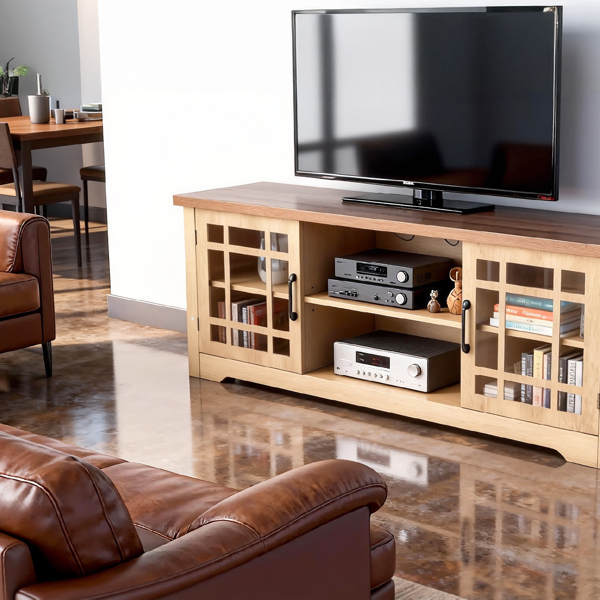 深棕色顶+原木色柜体 刨花板贴三胺 147*40*56cm 双玻璃门 电视柜-9