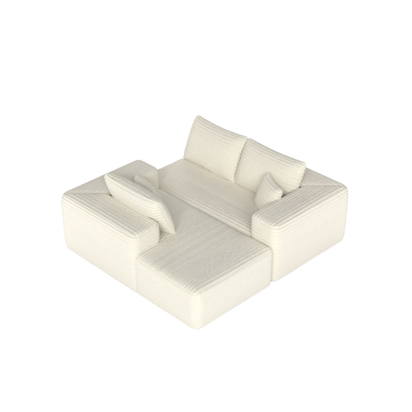 模块化宽条纹灯芯绒组合沙发｜全海绵深座二人位沙发 + 左侧贵妃躺椅｜现代客厅休闲沙发-1