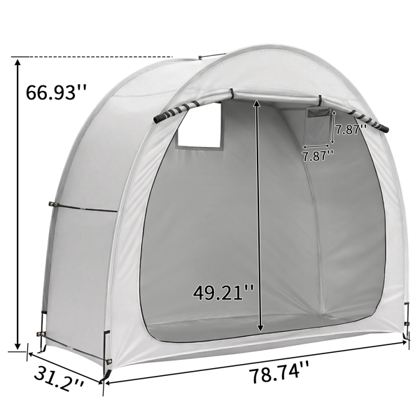 6.8X2.6FT 浅灰色 圆弧形 储物棚 单拉链门 内部配收纳袋 黑色玻纤杆框架 210DPU银胶牛津布 自行车储物棚 配拎包-5