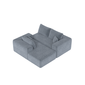 模块化宽条纹灯芯绒组合沙发｜全海绵深座二人位沙发 + 贵妃躺椅｜现代客厅休闲沙发