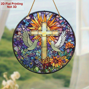 CIFbuy彩色太阳捕捉器透明复活节和平鸽十字阳光板白鸽花卉图案室外壁挂（TikTok、temu下自提）