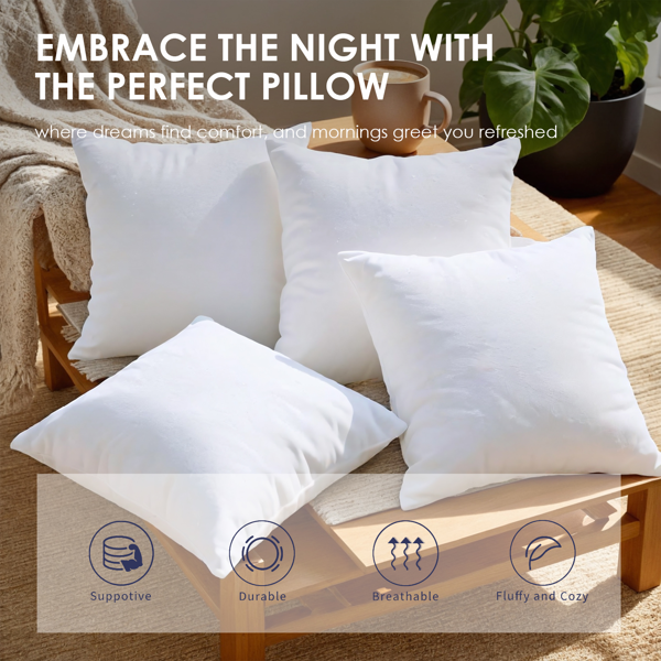 规格精准，用途广泛。两只装18x18英寸白色抱枕，采用高回弹聚酯纤维，提供持久蓬松感。无论置于沙发作为腰靠，还是放在床上作为装饰靠枕，都能出色完成任务。不带枕套，简化您的选择。-8