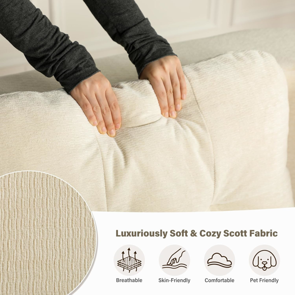 可转换沙发床，带毯子，客厅卧室用无骨云沙发，高密度实心海绵模块化沙发座，米色-3