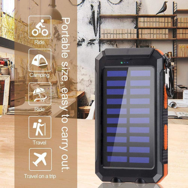 太阳能充电宝 10000mAh 便携式太阳能板 无线快充手机 防水USB-C接口 露营专用电池组 带LED手电筒-9