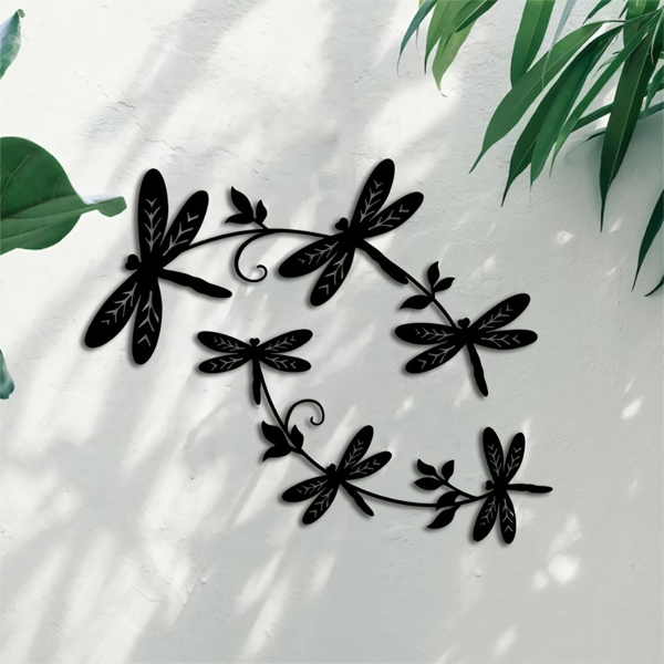 CIFbuy 田园风铝制蜻蜓藤蔓装饰画 自然主题墙面挂饰 TikTok temu下自提-6