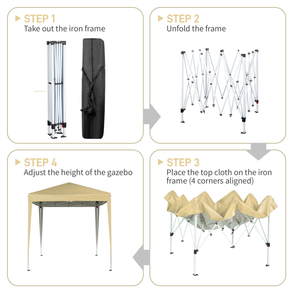 6.5X6.5FT 卡其色 4围(2围2门)  折叠棚 210D牛津布 白色喷塑钢管 配拎包-9