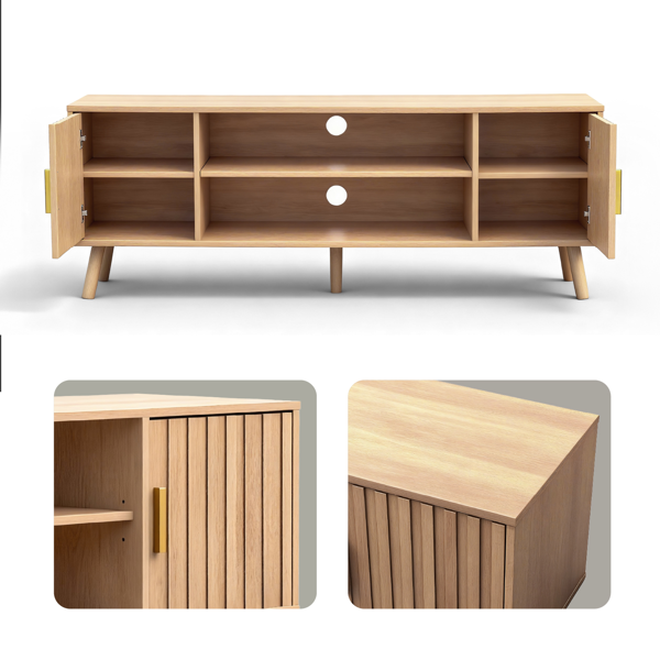 浅棕色 刨花板 矮款 150*39.5*53.5 双格栅门 电视柜-3