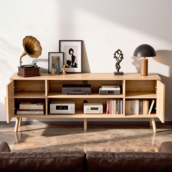 浅棕色 刨花板 矮款 150*39.5*53.5 双格栅门 电视柜-8