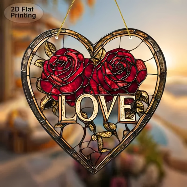 CIFbuy 7.87英寸红色玫瑰亚克力爱心装饰片 多彩花园主题窗饰 情人节礼物 (TikTok、temu下自提)-8