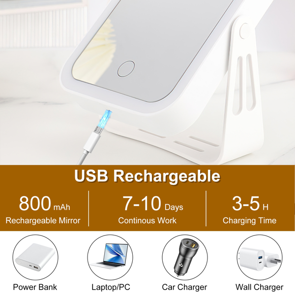 （自提可发加拿大，temu&tk下自提单）10 倍放大 LED 旅行化妆镜，三色调光双面镜带智能触控感应，USB 充电款 情人节送礼佳选-4