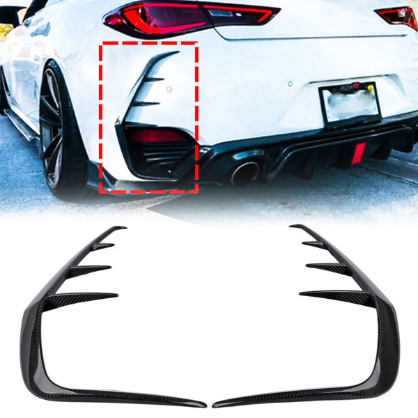 保险杠风口装饰 2Pcs Real Carbon Rear Bumper Splitter Fin Fits for INFINITI Q60 Coupe 2016-2020-2