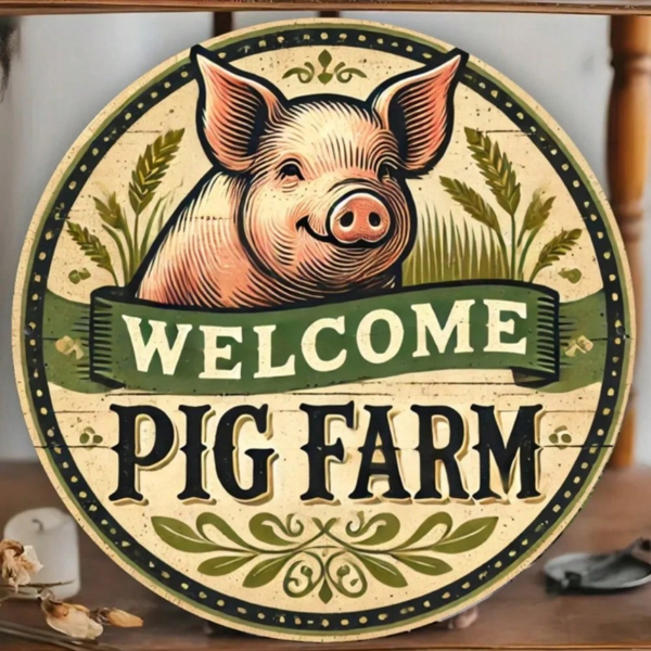CIFbuy复古猪场主题设计平面金属标志圆形锡墙艺术墙饰(TikTok、temu下自提)-1