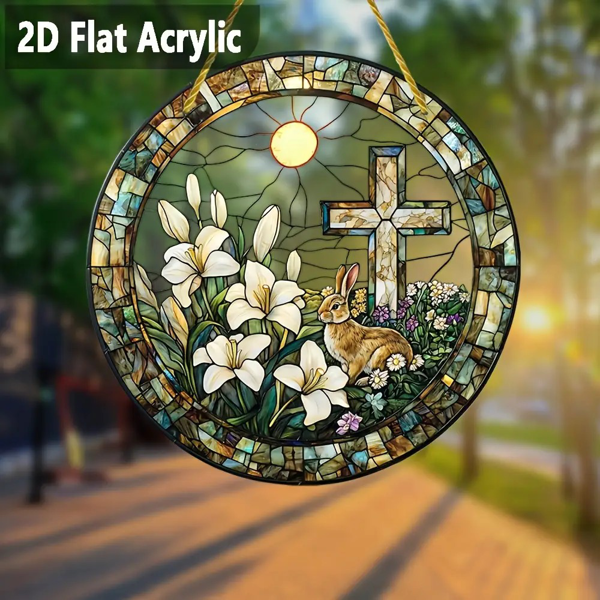 CIFbuy 复活节兔子太阳捕手窗挂装饰亚克力波西米亚风格庭院阳台礼物（TikTok、temu下自提）-5