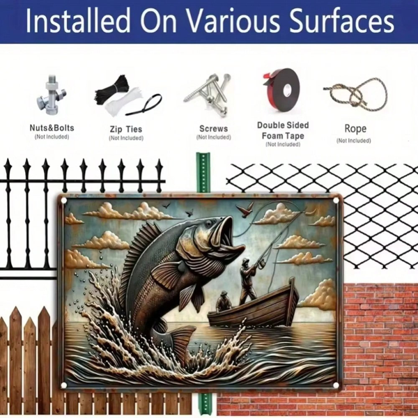 CIFbuy金属钓鱼标牌墙饰带预钻孔适用于酒吧车库（TikTok、temu下自提）-8