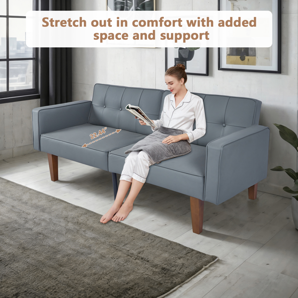 现代 PU 皮革沙发｜可调节倾斜靠背簇绒沙发｜木脚+金属支撑脚客厅休闲沙发-9