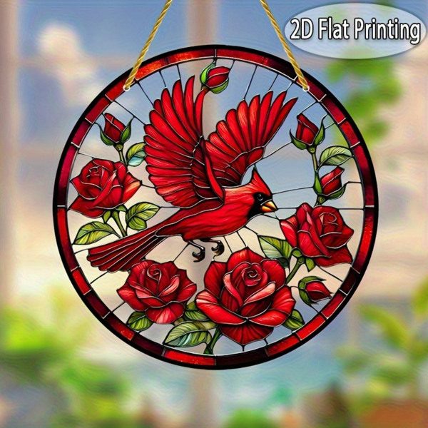 CIFbuy复古圆形红鸟太阳捕捉器 节日装饰彩色吊饰 鸟类主题浪漫礼物（TikTok、temu下自提）-7