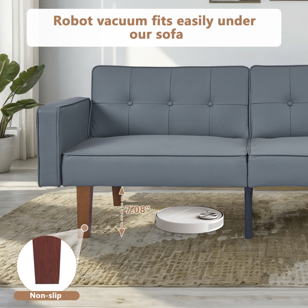 现代 PU 皮革沙发｜可调节倾斜靠背簇绒沙发｜木脚+金属支撑脚客厅休闲沙发-10