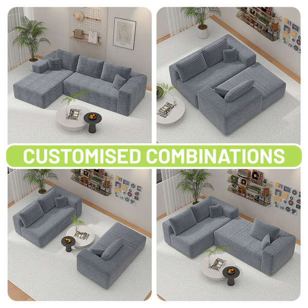 模块化宽条纹灯芯绒组合沙发｜全海绵深座二人位沙发 + 左侧贵妃躺椅｜现代客厅休闲沙发-6