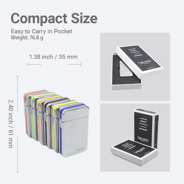 SIKARO®星空* 银面6色套装日本设计时尚强力防风打火机雪茄香烟厨房户外可重复充气可调节火焰高度便携式-4