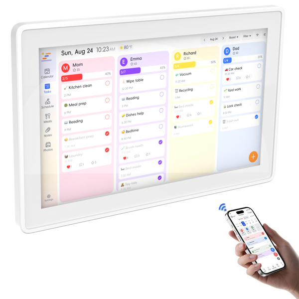 数字日历，15.6英寸电子墙面计划表与家务清单，触控式家庭日程管理器，支持日程安排、活动提醒及待办事项，含壁挂支架，智能日历完美适配2026年规划（白色边框款）-1