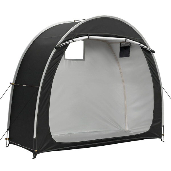 6.8X2.6FT 黑色 圆弧形 储物棚 单拉链门 内部配收纳袋 黑色玻纤杆框架 210DPU银胶牛津布 自行车储物棚 配拎包-4