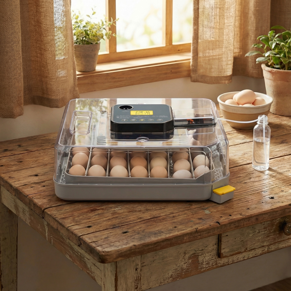 48H Pro 美规 孵化器 110V 85W 48枚  ABS+PET 灰白机身透明上盖 LED照蛋功能升级 全自动翻蛋 温湿华氏度双显 自动控温控湿 上盖储物盒设计-11