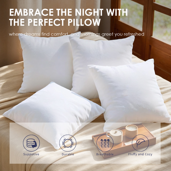 简约实用两只装抱枕。白色，18英寸见方，填充扎实。专为沙发和床设计，提供可靠支撑。不带枕套，经济实用，可直接使用或根据季节更换不同风格枕套。-7