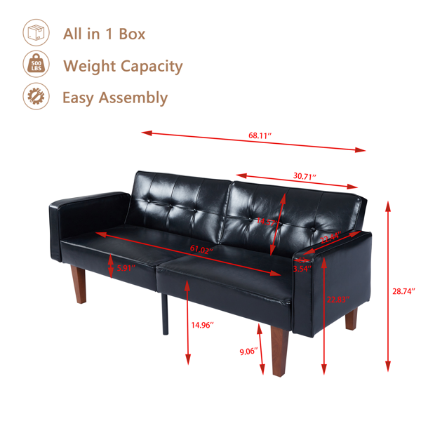 现代 PU 皮革沙发｜可调节倾斜靠背簇绒沙发｜木脚+金属支撑脚客厅休闲沙发-6