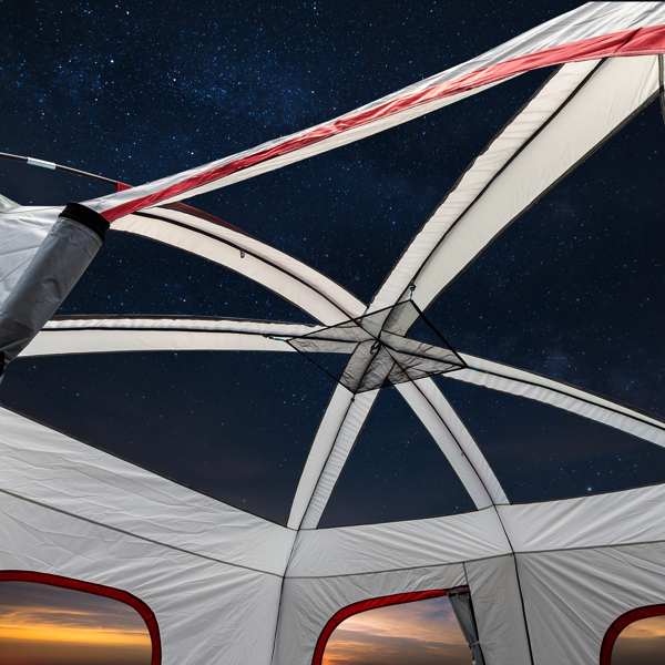 14人 红白色 露营帐篷 涤纶布 玻璃纤维杆 430*430*210cm-32