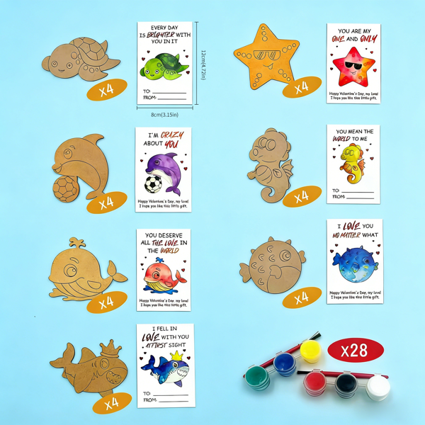 情人节儿童礼物 - 28 张情人节卡片套装，含美术用品 - 心形马赛克谷仓被子绘画工艺套装 - 适合课堂儿童男孩女孩礼物交换 - 情人节派对礼品-4