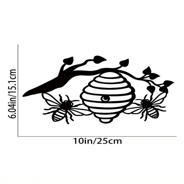 CIFbuy阳光黄蜂巢铁壁挂户外庭院蜜蜂与树剪影花园悬挂装饰(TikTok、temu下自提)-4