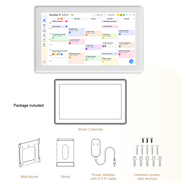 数字日历，15.6英寸电子墙面计划表与家务清单，触控式家庭日程管理器，支持日程安排、活动提醒及待办事项，含壁挂支架，智能日历完美适配2026年规划（白色边框款）-13