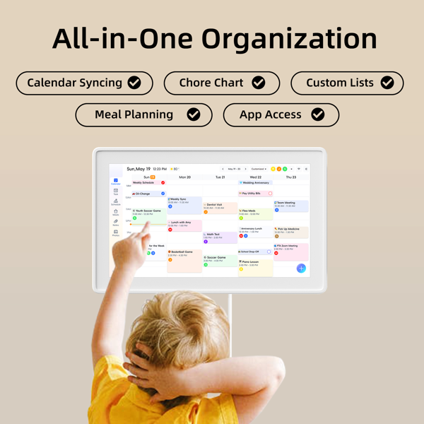 数字日历，15.6英寸电子墙面计划表与家务清单，触控式家庭日程管理器，支持日程安排、活动提醒及待办事项，含壁挂支架，智能日历完美适配2026年规划（白色边框款）-4