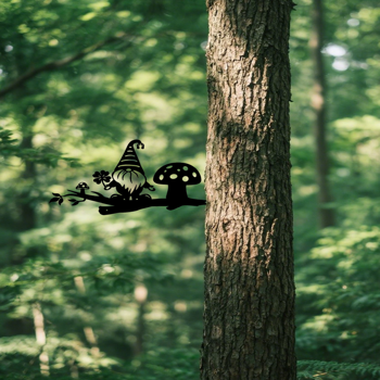 CIFbuy魔法复古黑色金属剪影花园雕像户外装饰精灵侏儒草坪庭院装饰（TikTok、temu下自提）